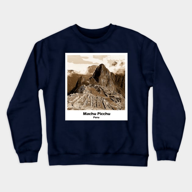 South America Machu Picchu Peru T-Shirt Sephia Crewneck Sweatshirt by SouthAmericaLive